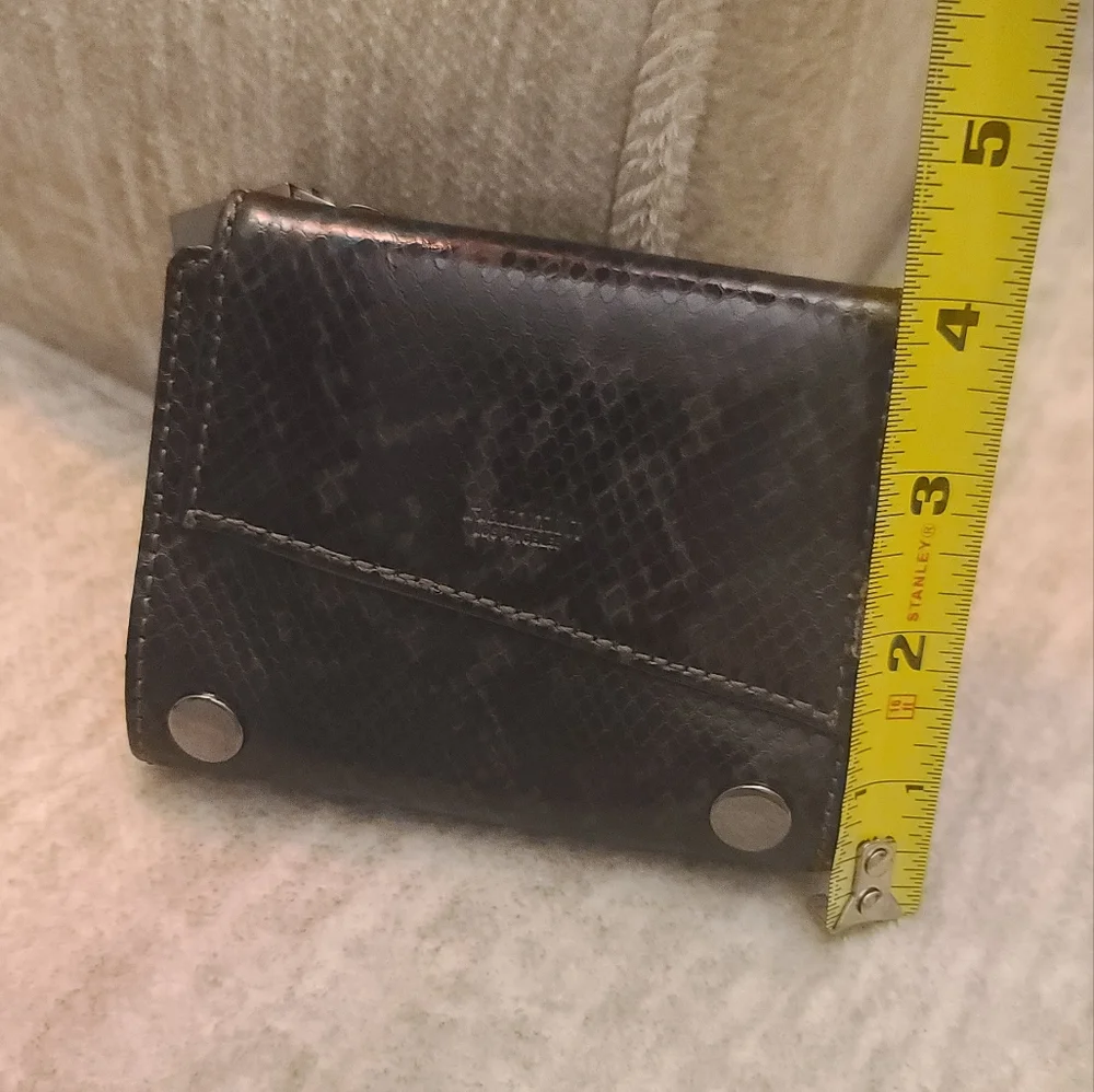 Hammitt Black Leather Trifold Wallet with Silver Hardware